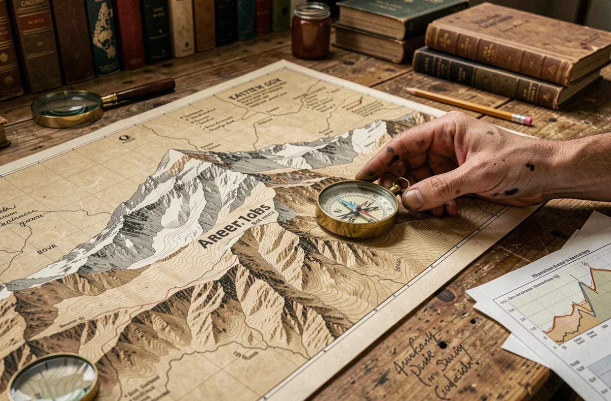 Carte topographique des Himalaya avec l'altitude du mont Everest pointée par un géographe