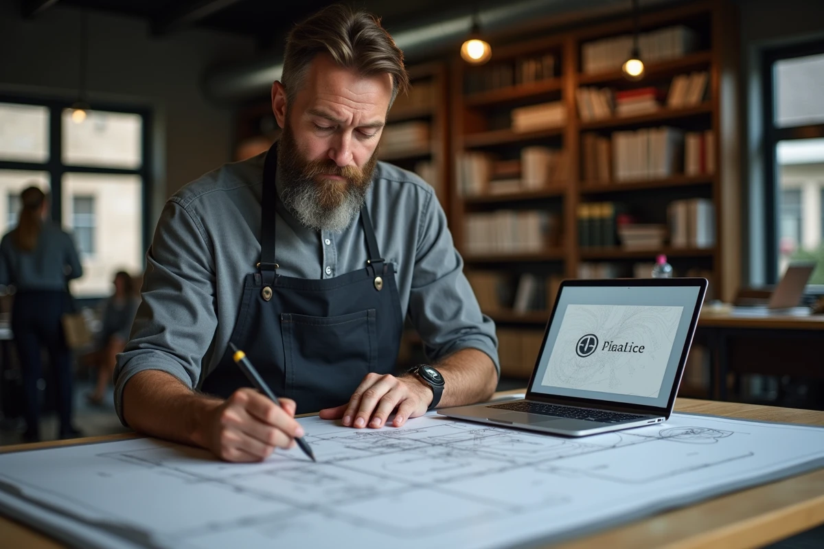 Architecte ou designer comparant un dessin technique à main levée et un design vectoriel numérique en agence