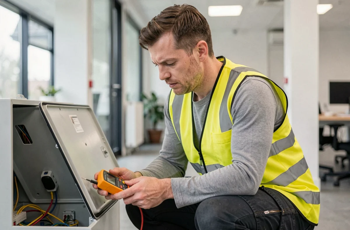Électricien généraliste d'Elec-Tree-City inspectant un tableau électrique en Seine-Maritime