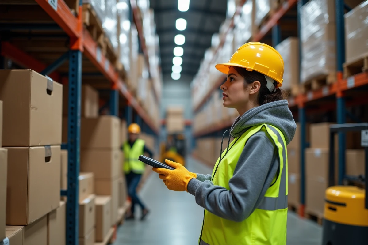Employée scannant des colis dans un entrepôt logistique moderne représentant la croissance du commerce en ligne et des marchés en plein essor