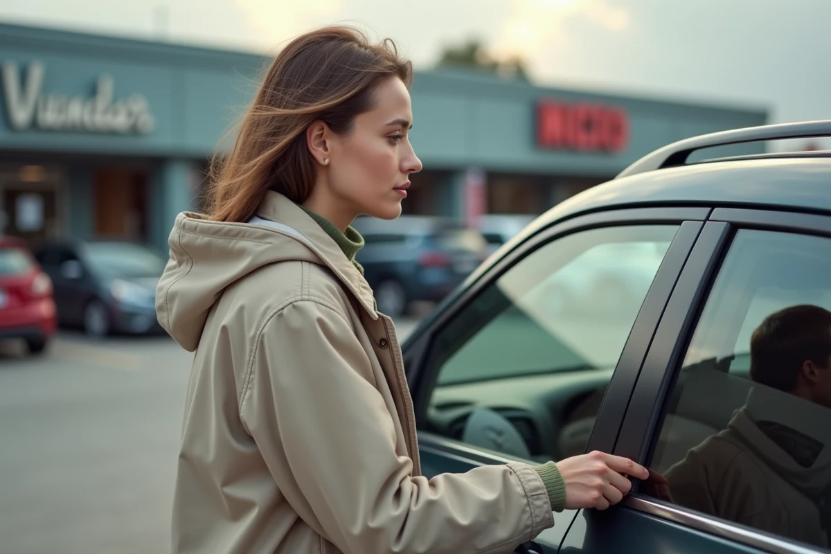 Femme choisissant un SUV compact dans un parking, guide d'achat automobile 2026