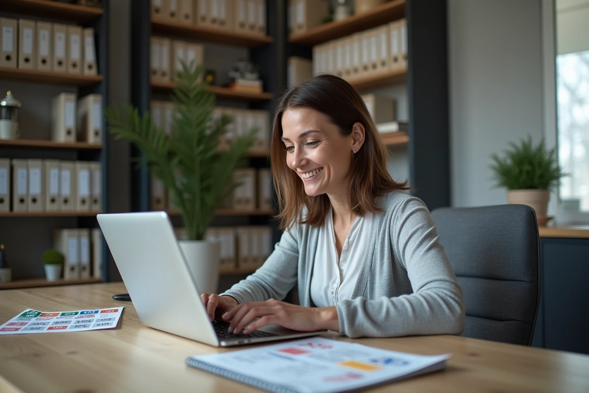Femme consultant l'historique complet des résultats Keno soir sur un ordinateur portable