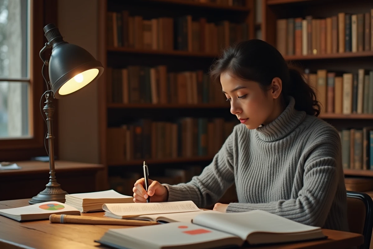 Personne réfléchie dans une bibliothèque lisant des livres sur les genres grammaticaux et identitaires