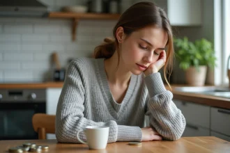 Jeune femme tenant une pièce d'un euro entre ses doigts, réfléchissant à comment investir avec peu d'argent