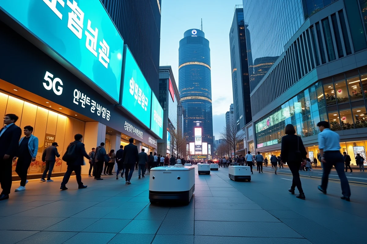 Robots de livraison autonomes dans les rues de Séoul en Corée du Sud, illustration de l'avance technologique du pays dans l'espace urbain