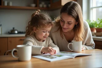 Mère adoptant un style parental autoritaire et bienveillant en discutant avec sa fille à table