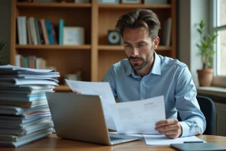 Propriétaire d'une maison secondaire examinant les documents fiscaux liés aux taxes sur les résidences secondaires